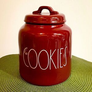 Rae Dunn ceramic Burgundy “Cookies” cookie jar NWOT